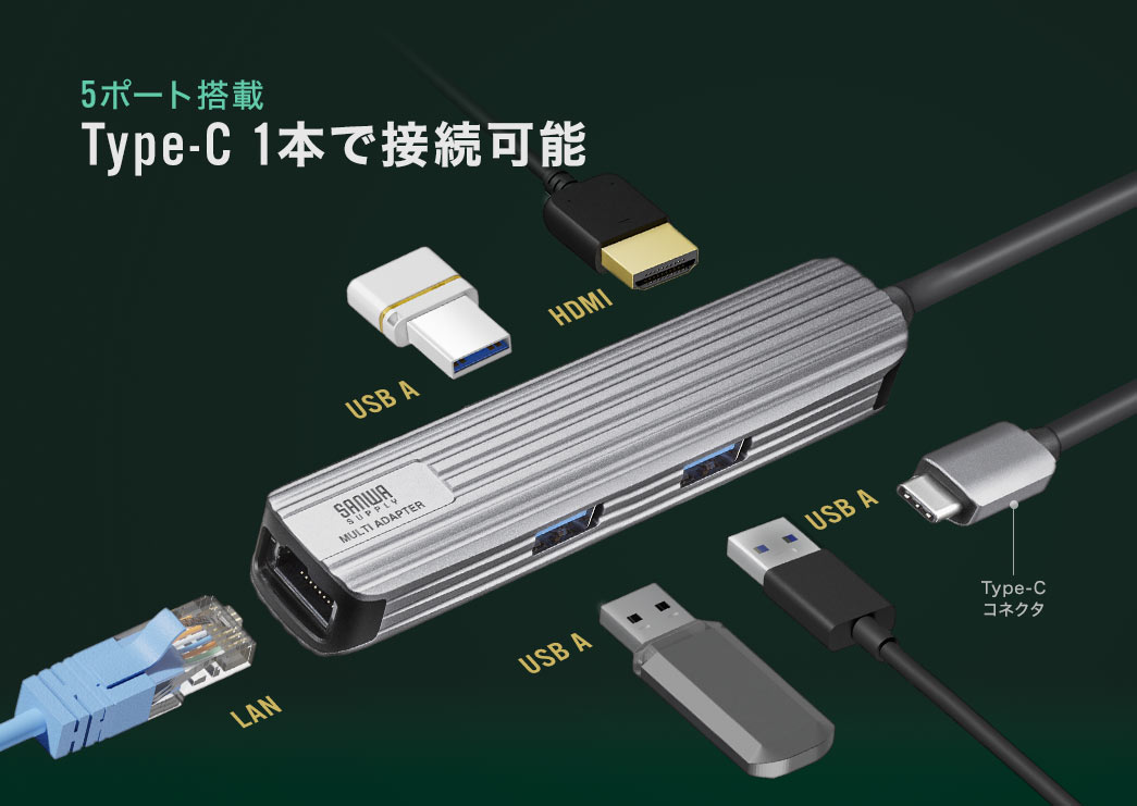 5ポート搭載 Type-C1本で接続可能