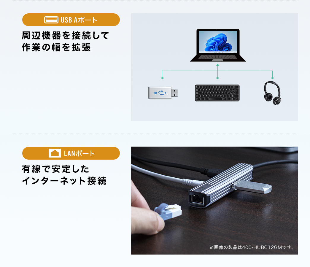 周辺機器を接続して作業の幅を拡張 有線で安定したインターネット接続