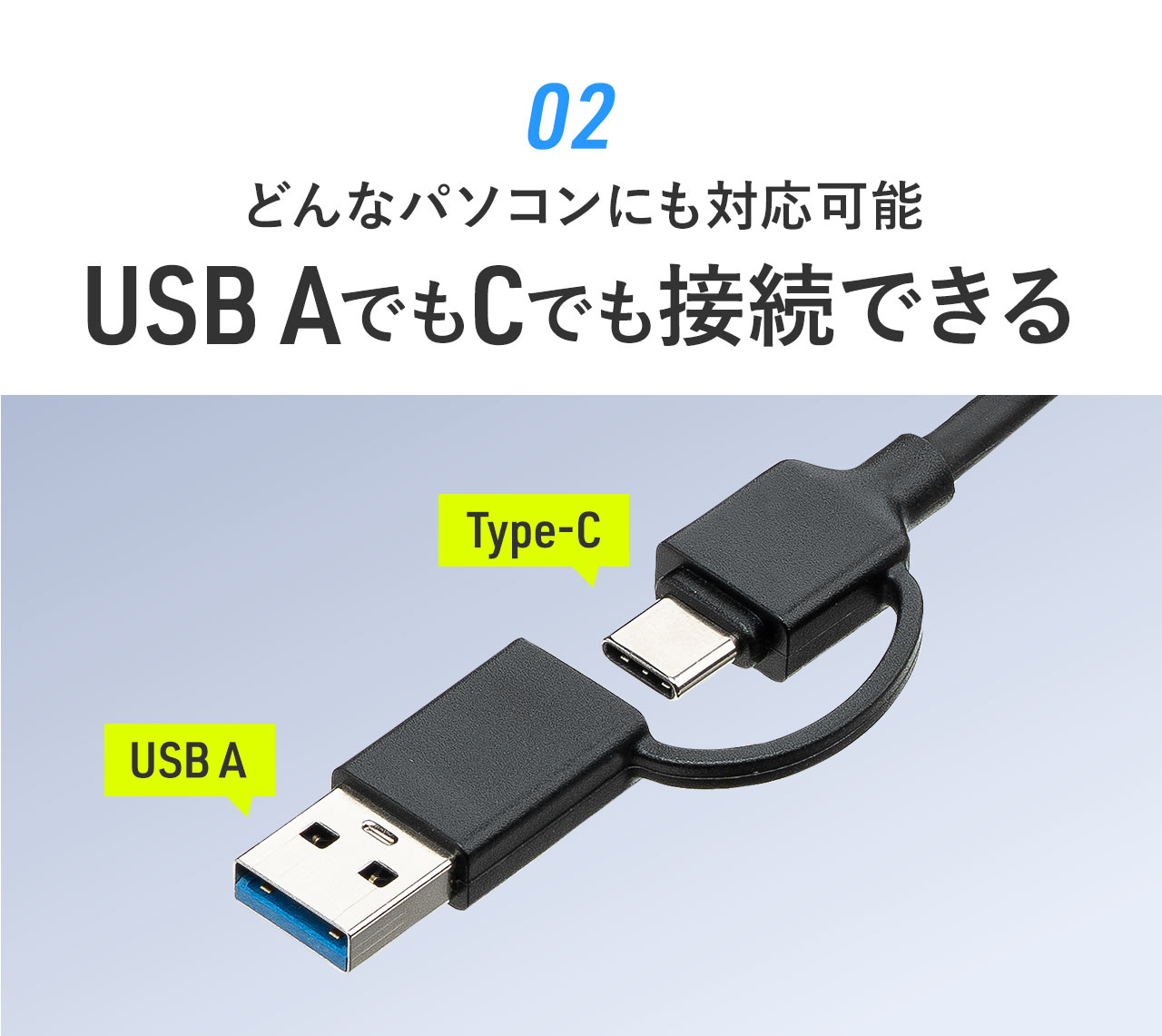 USB AでもCでも接続できるからどんなパソコンにも対応可能