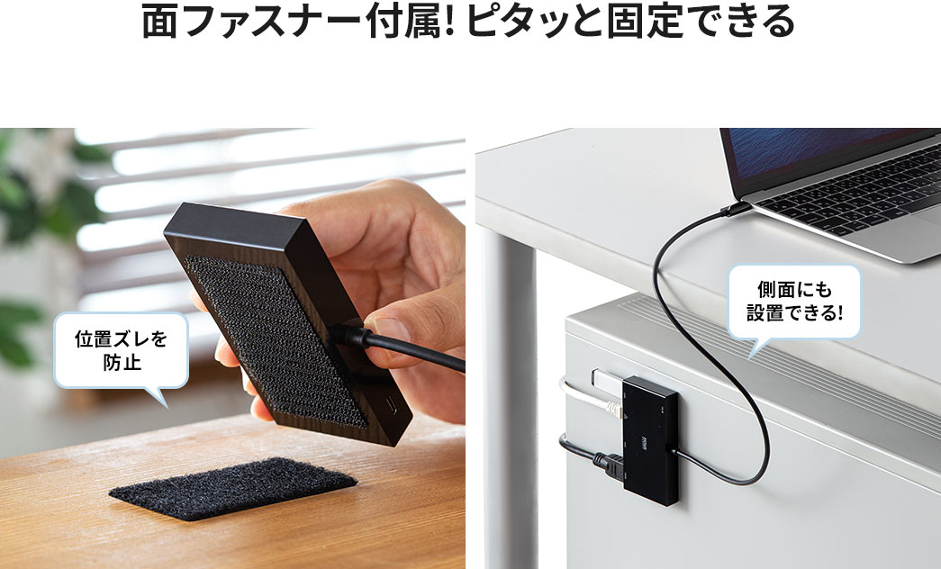 面ファスナー付属!ピタッと固定できる