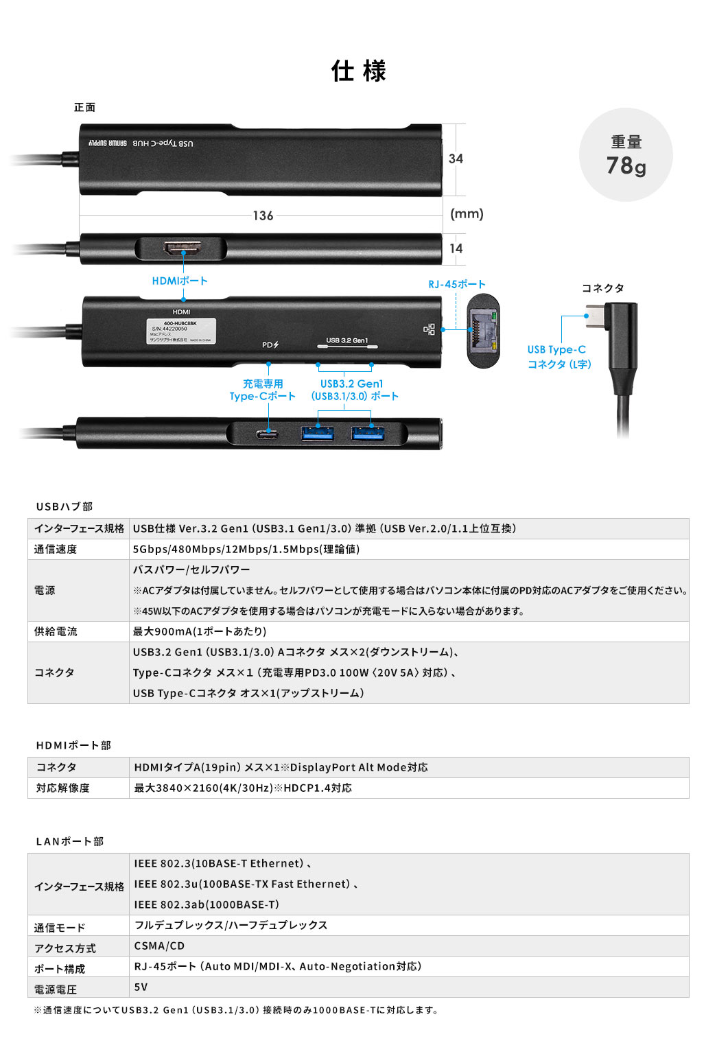 仕様 重量78g