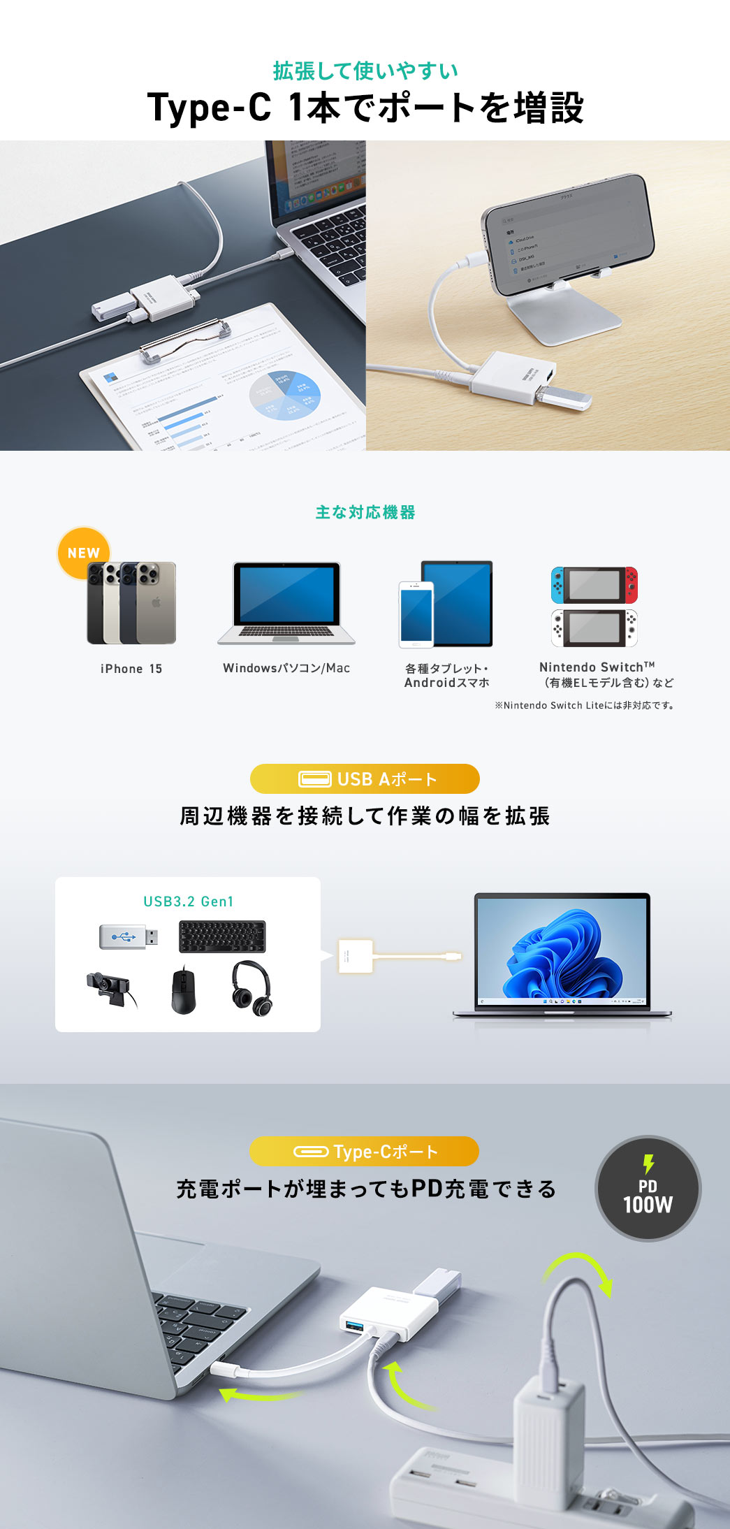 拡張して使いやすい Type-C 1本でポートを増設