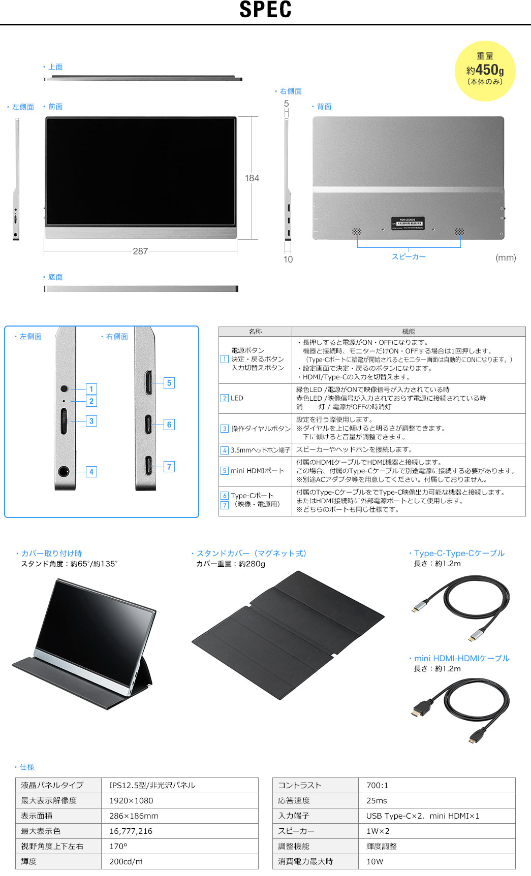 SPEC 重量約450g（本体のみ）