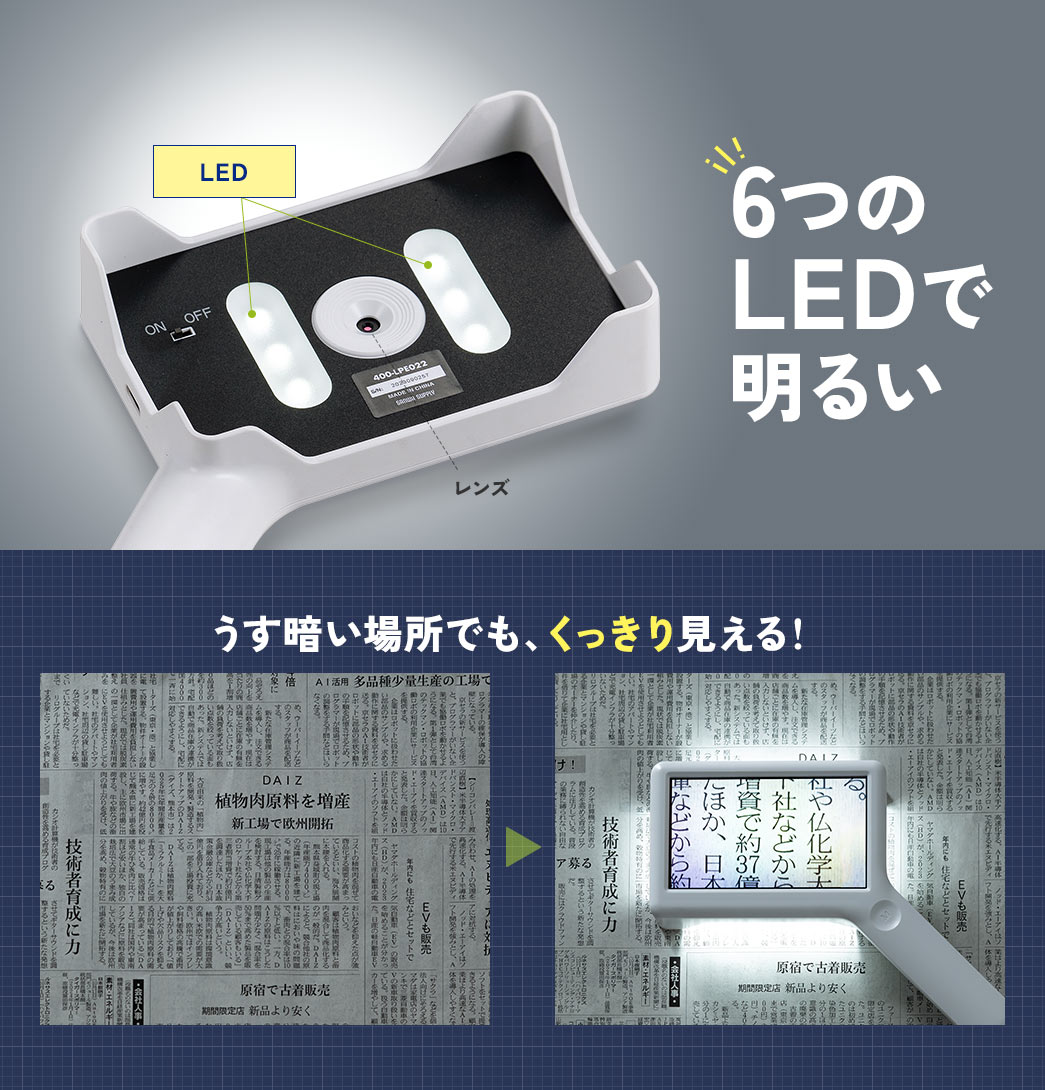 6つのLEDで明るい