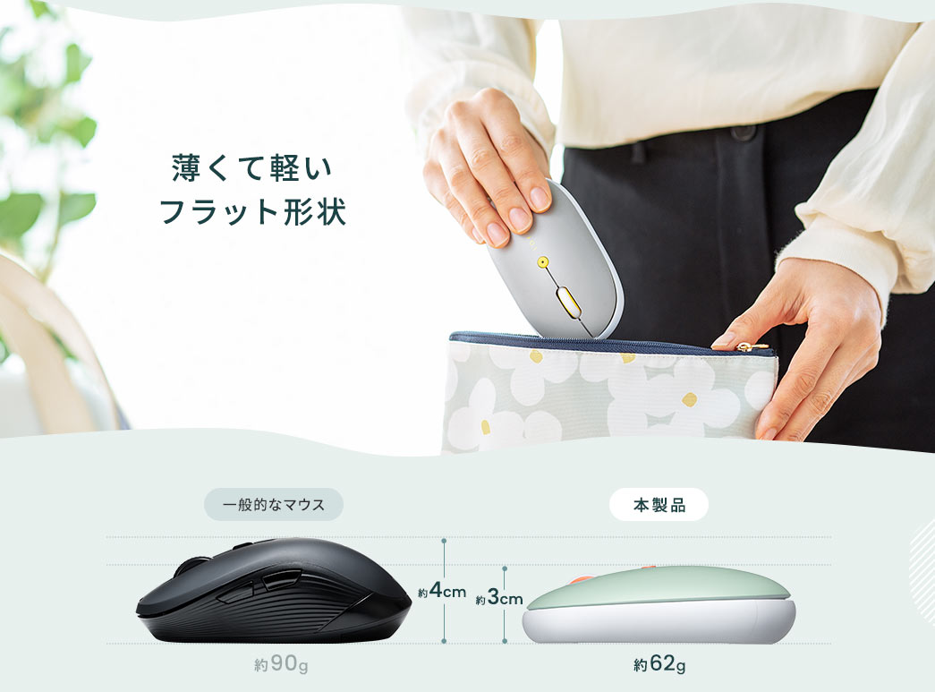 薄くて軽いフラット形状