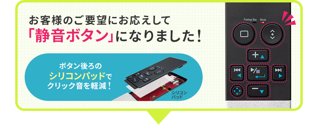 お客様のご要望にお応えして「静音ボタン」になりました！