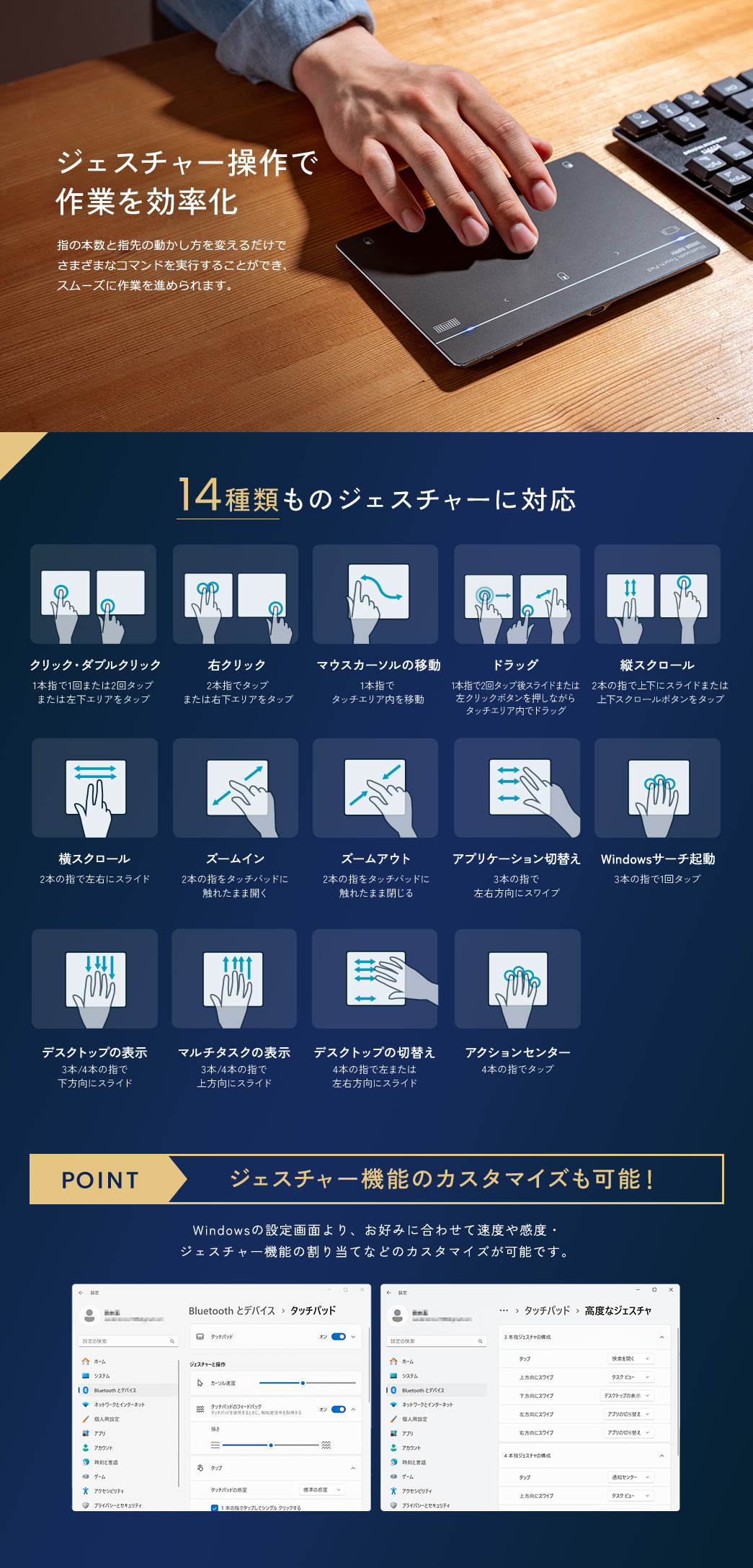 ジェスチャー操作で作業を効率化