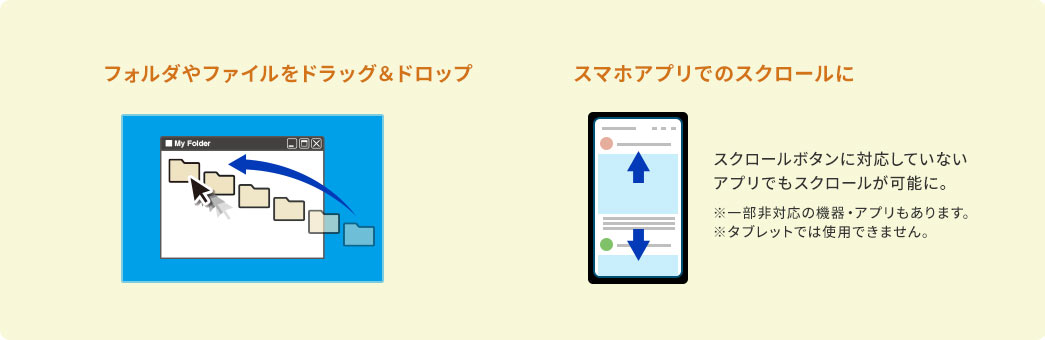 フォルダやファイルをドラッグ&ドロップ スマホアプリでのスクロールに