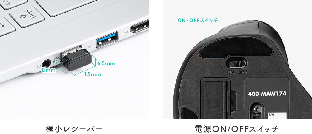 極小レシーバー 電源ON／OFFスイッチ