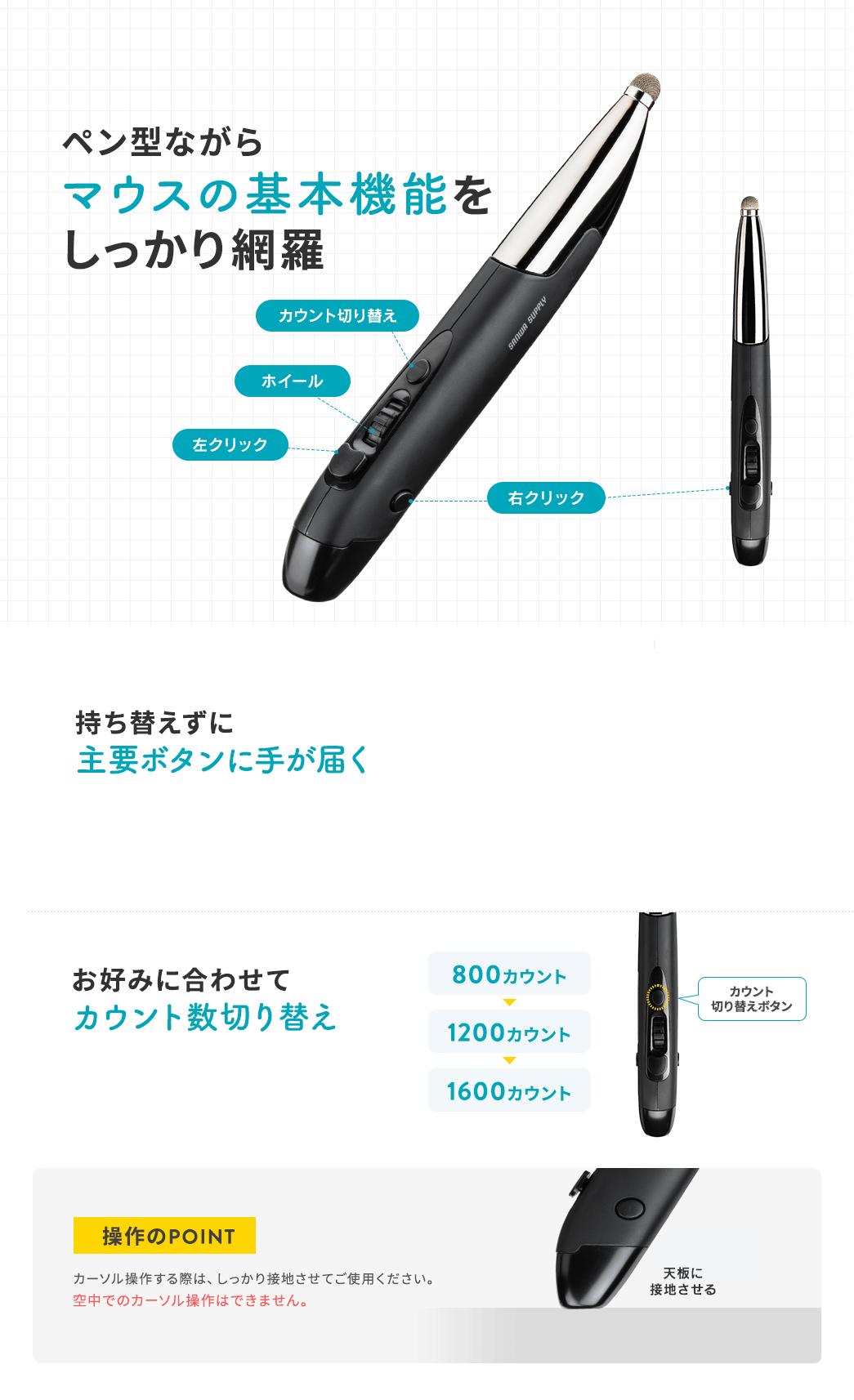 ペン型ながらマウスの基本機能をしっかり網羅