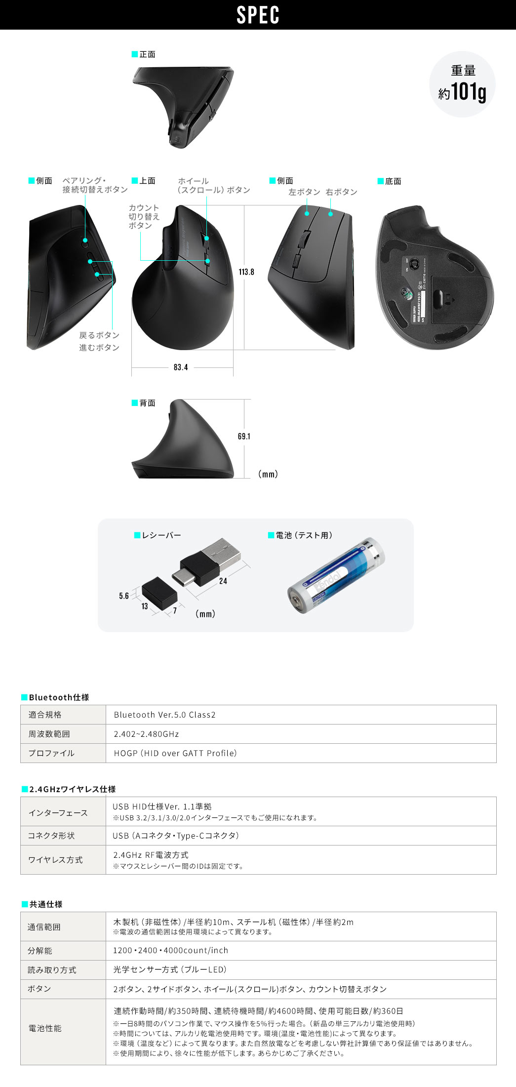 SPEC 重量約101g