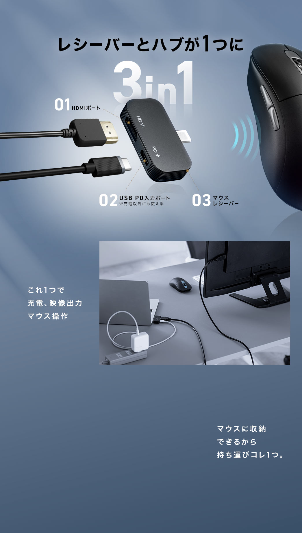 レシーバーとハブが1つに