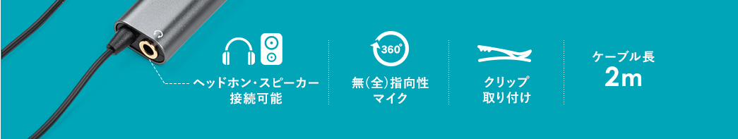 ヘッドホン・スピーカー接続可能 無(全)指向性マイク クリップ取り付け