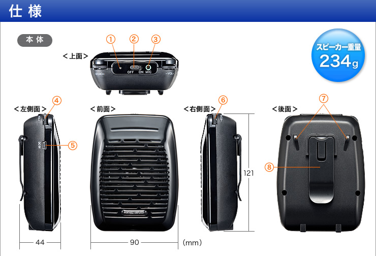 ポータブル拡声器の仕様