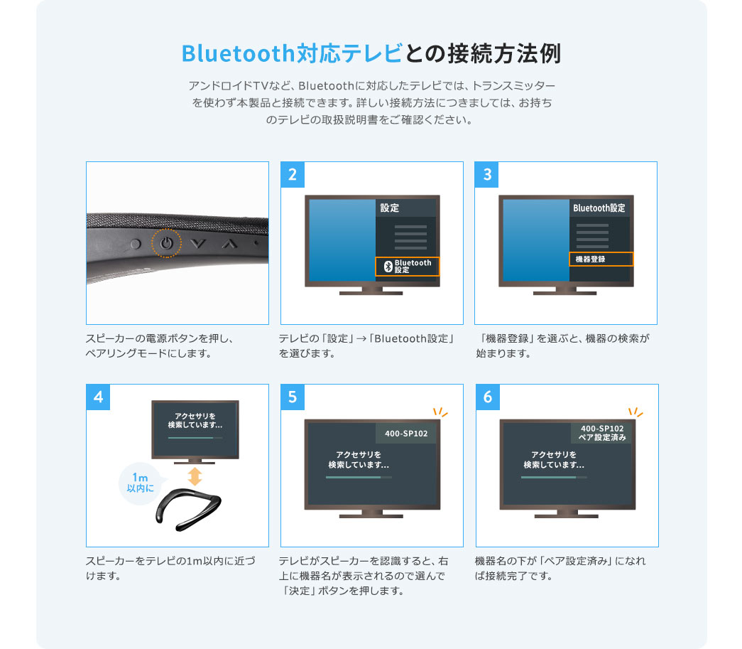 Bluetooth対応テレビとの接続方法例