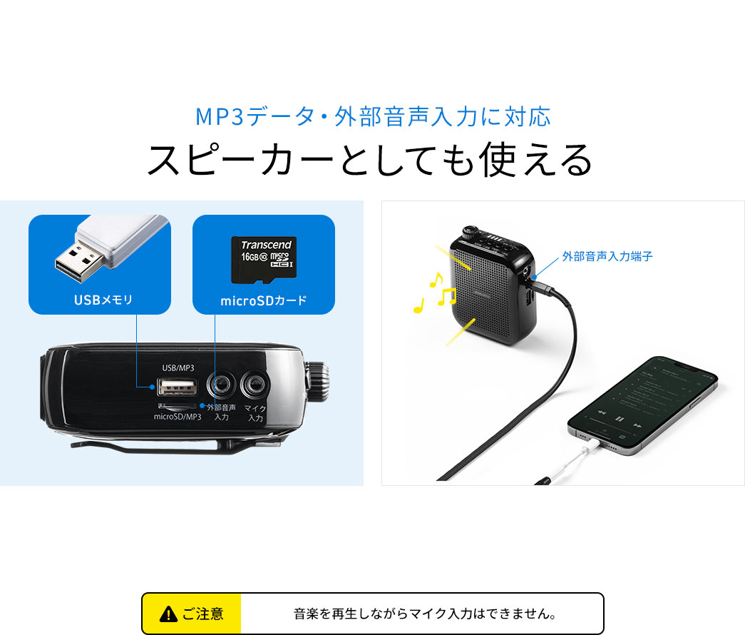 MP3データ・外部音声入力に対応 スピーカーとしても使える