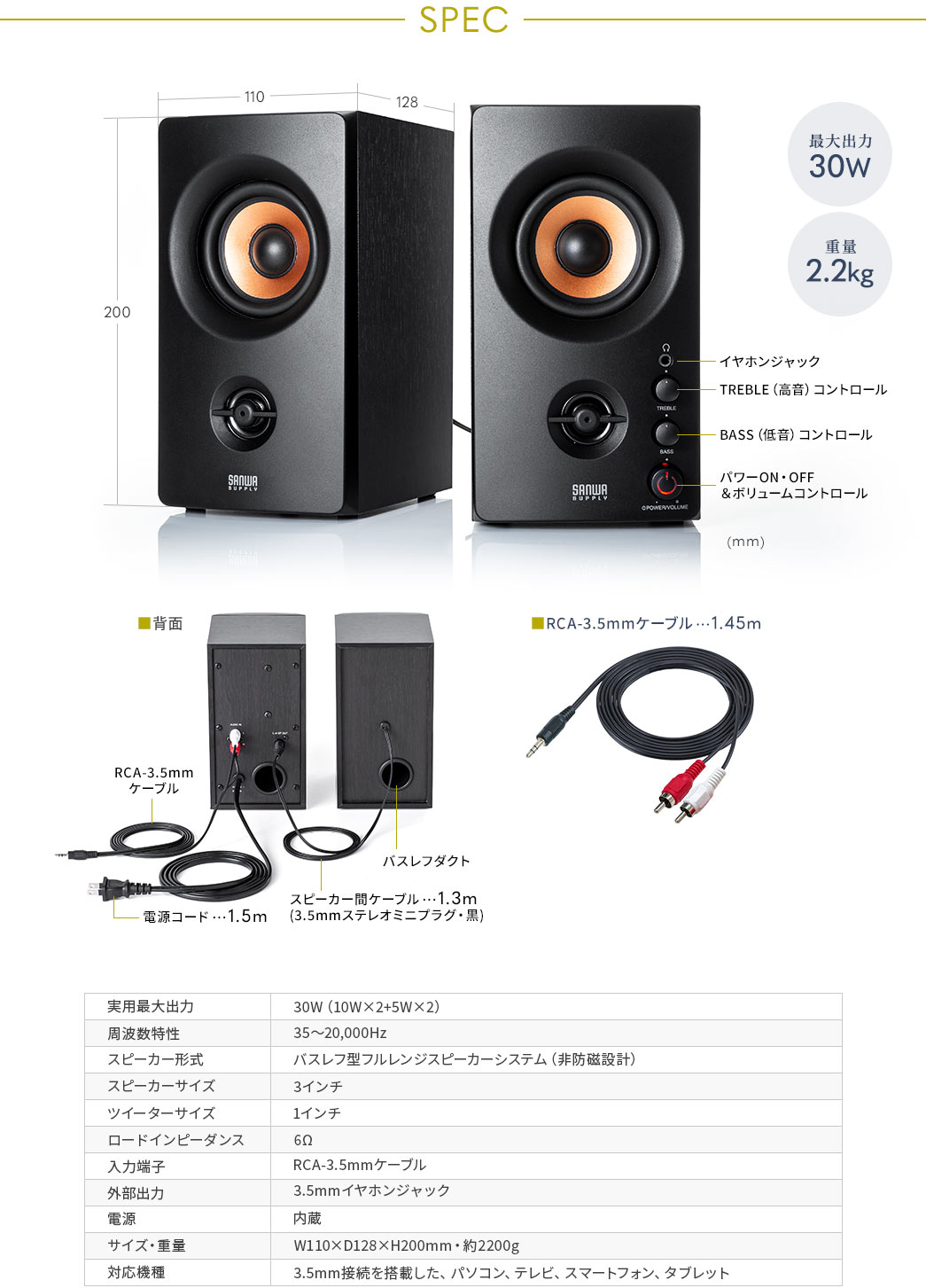 SPEC 最大出力30W 重量2.2kg