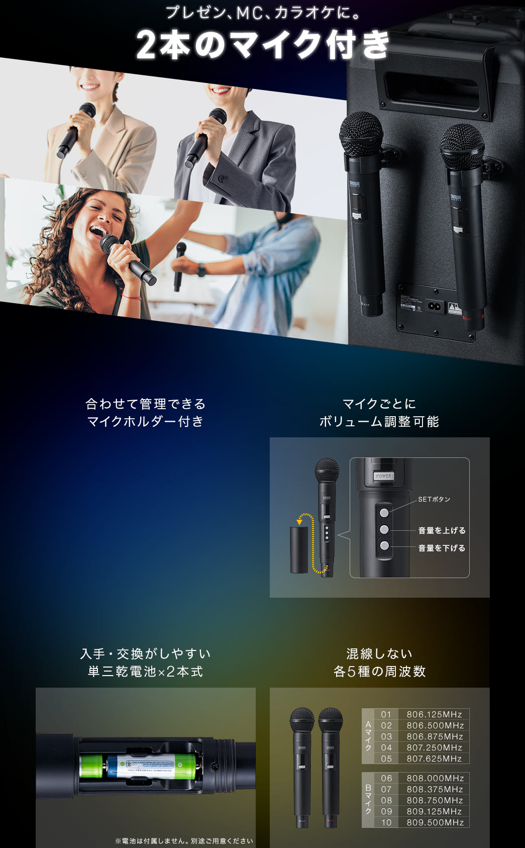 プレゼン、MC、カラオケに。2本のマイク付き
