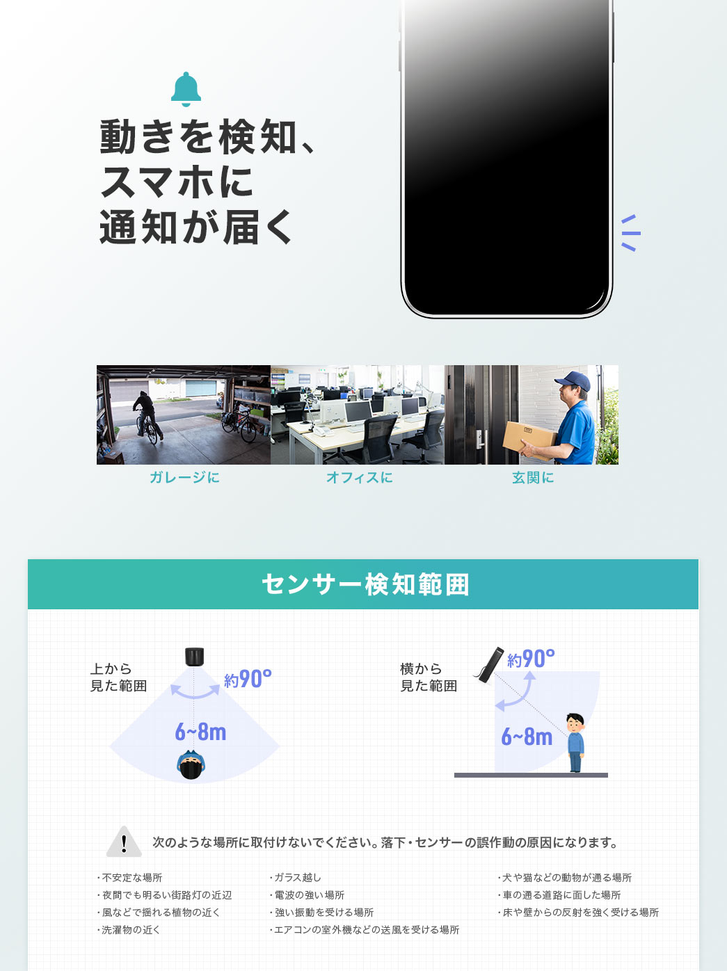 動きを検知、スマホに通知が届く