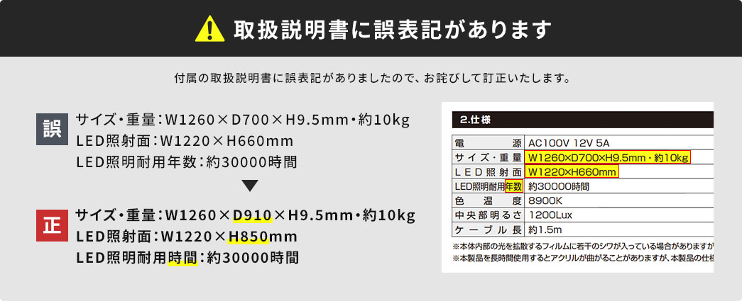 取扱説明書に誤表記があります