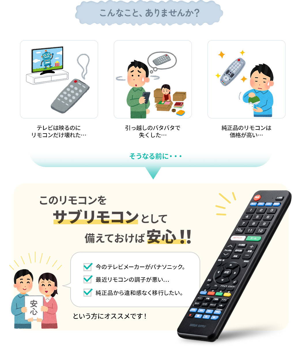 こんなこと、ありませんか? そうなる前に・・・ このリモコンをサブリモコンとして備えておけば安心!