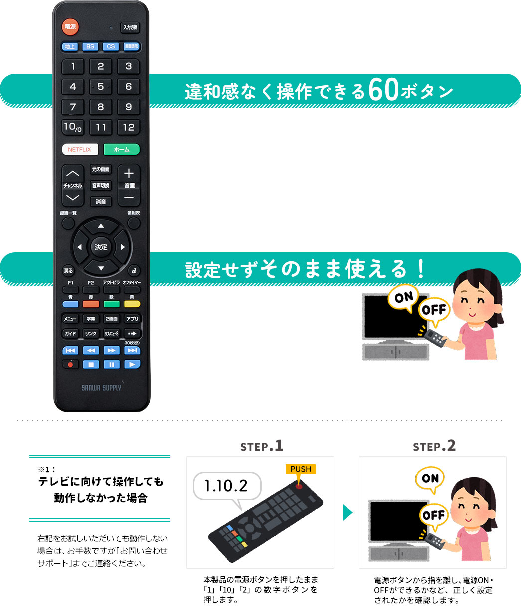 違和感なく操作できる60ボタン 設定せずそのまま使える！