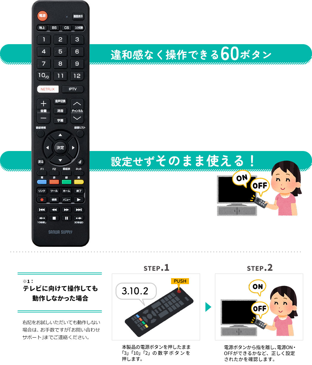 違和感なく操作できる60ボタン 設定せずそのまま使える！