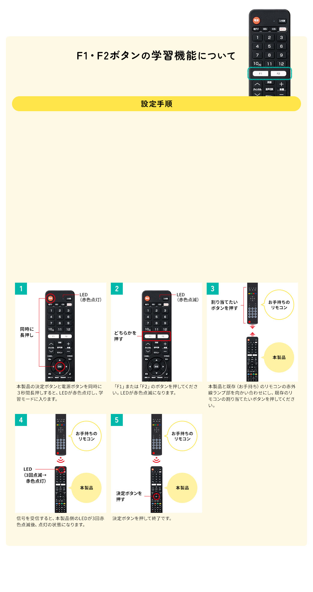 F1・F2ボタンの学習機能について