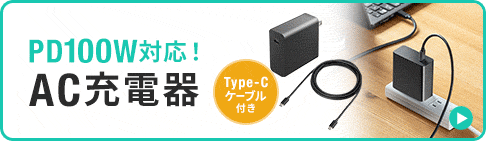 PD100W対応！AC充電器 Type-Cケーブル付き