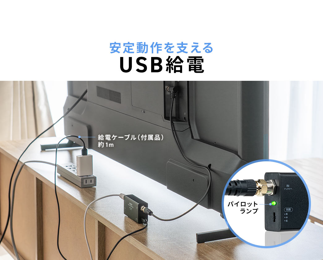 安定動作を支える、USB給電。