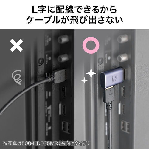L字に配線できるからケーブルが飛び出さない