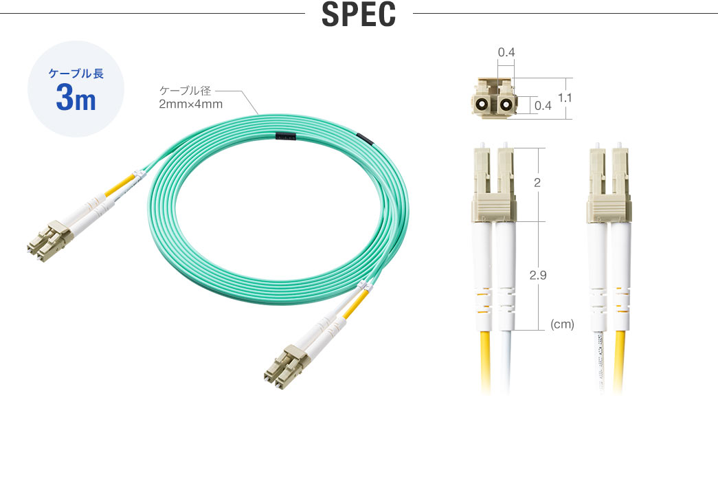 SPEC:ケーブル長1mでケーブル径は2mm×4mm。
