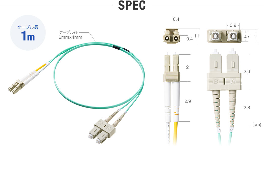 SPEC:ケーブル長1mでケーブル径は2mm×4mm。