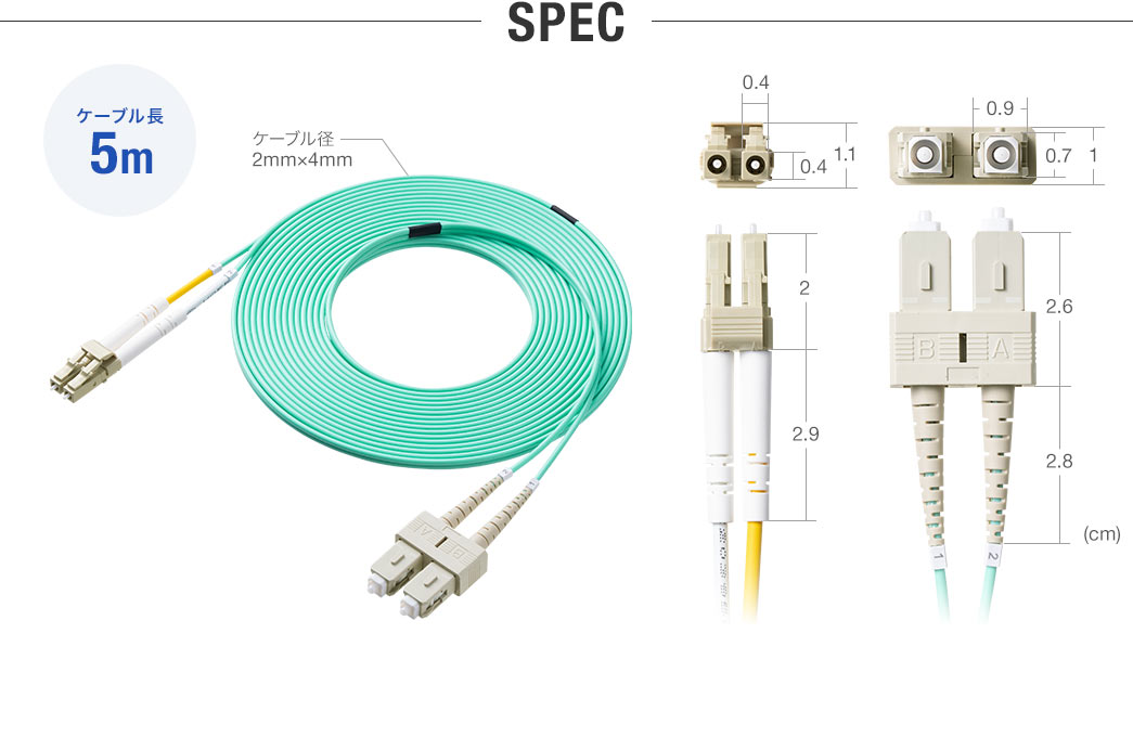 SPEC:ケーブル長1mでケーブル径は2mm×4mm。