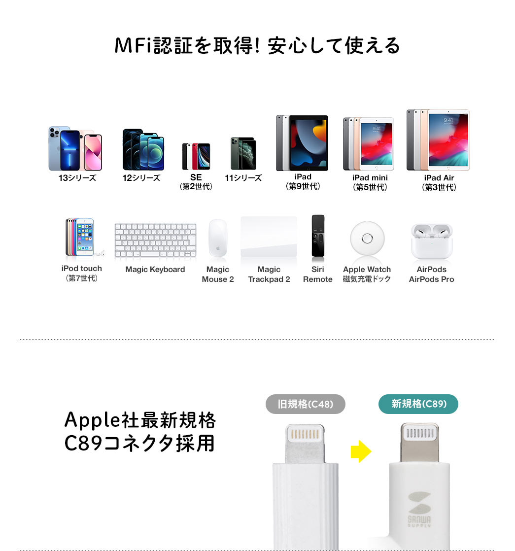 MFi認証を取得! 安心して使える Apple社最新規格C89コネクタ採用