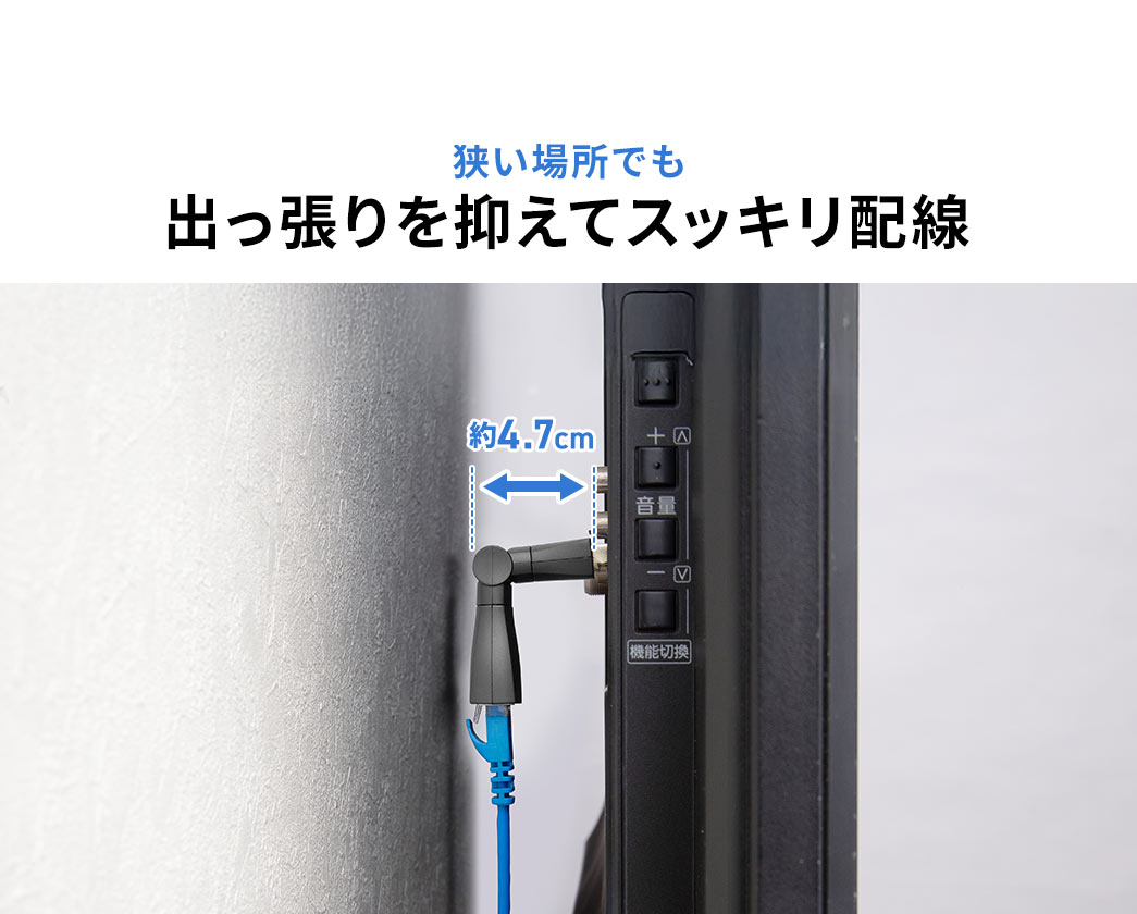 狭い場所でも、出っ張りを抑えてスッキリ配線。