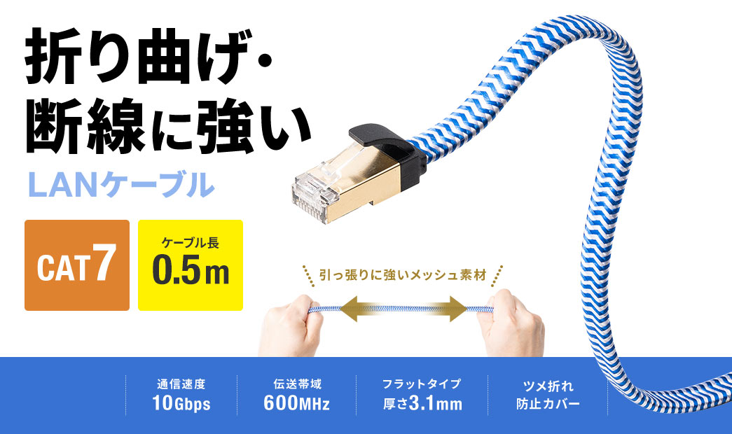 折り曲げ・断線に強いLANケーブル CAT7