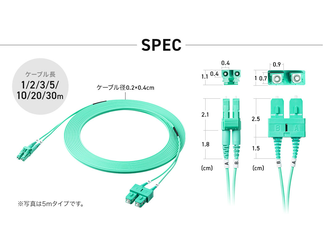 SPEC：ケーブル長1/2/3/5/10/20/30m。
