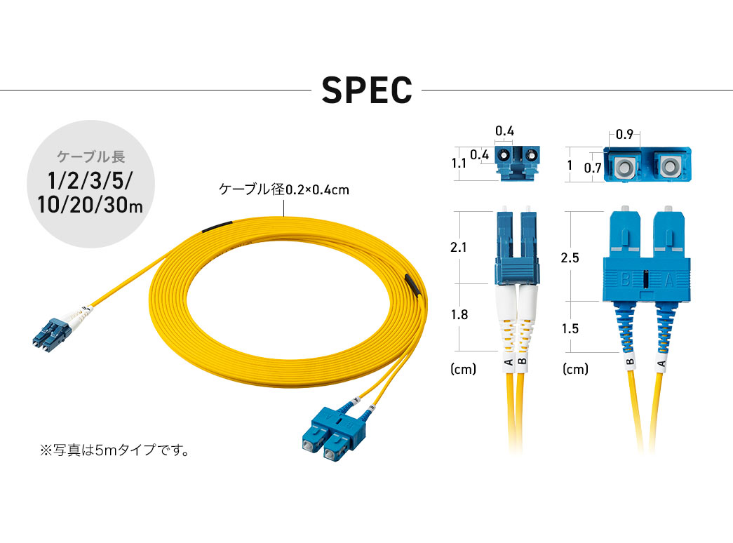 SPEC：ケーブル長1/2/3/5/10/20/30m。