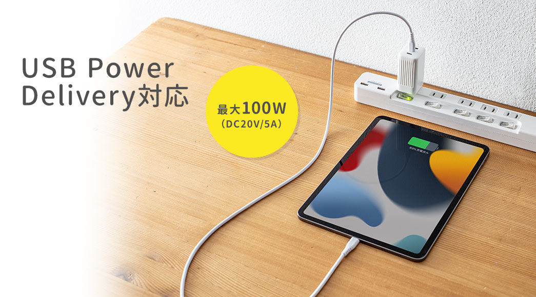 USB Power Delivery対応 最大100W（DC20V/5A）