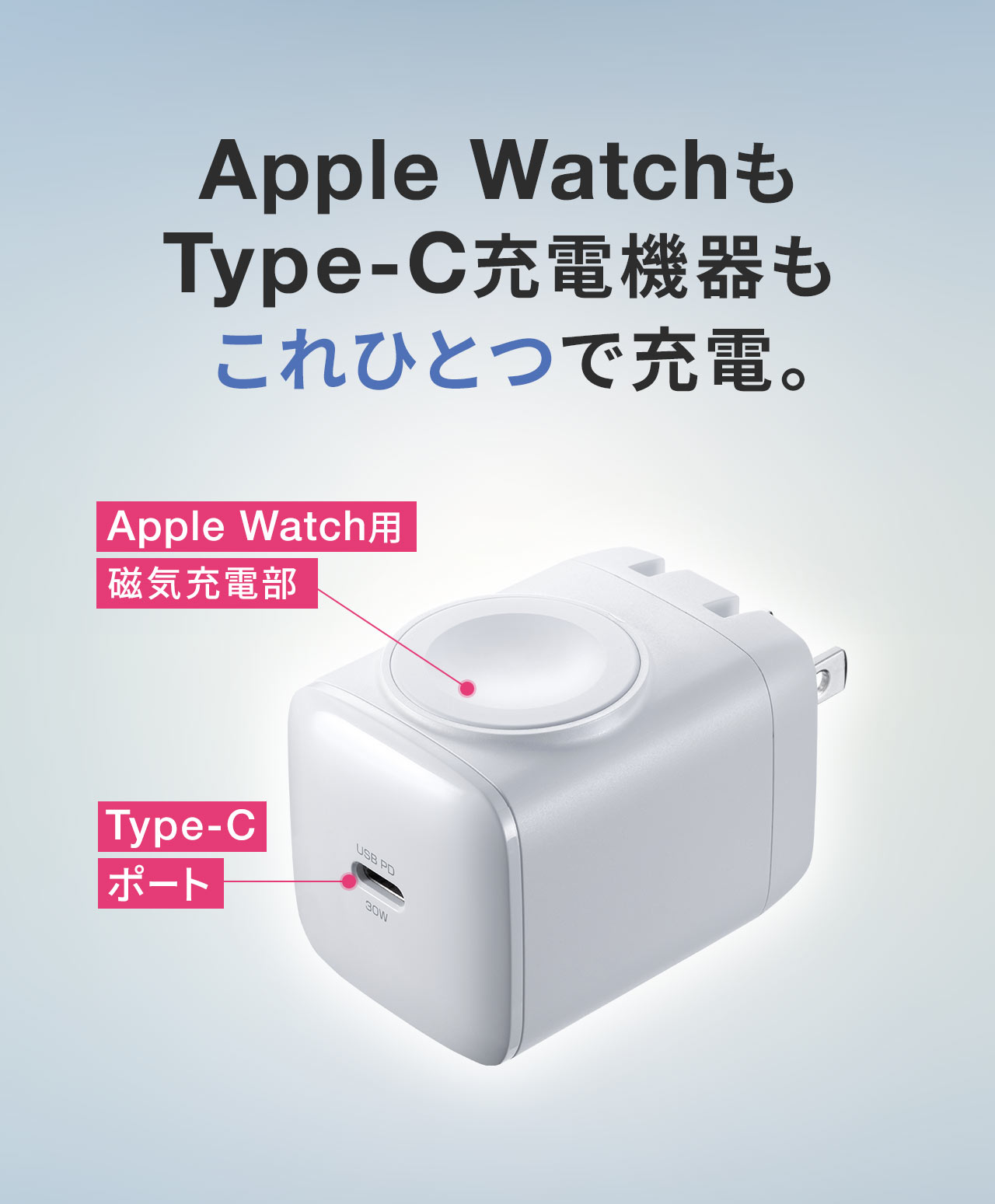 Apple WatchもType-C充電機器もこれひとつで充電。