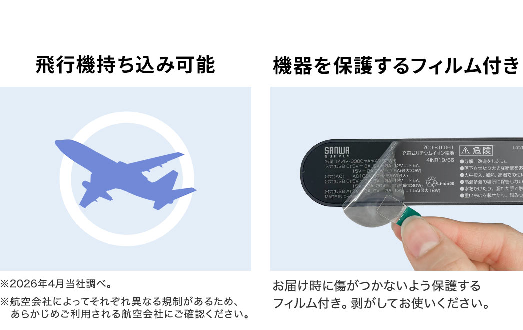 パソコン作業やカメラ充電器、非常時の備えなどさまざま場面で使用できます。