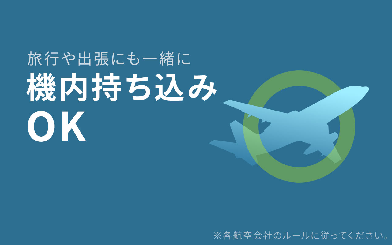機内持ち込みOKだから旅行や出張にも活躍します。※各航空会社のルールに従ってください。