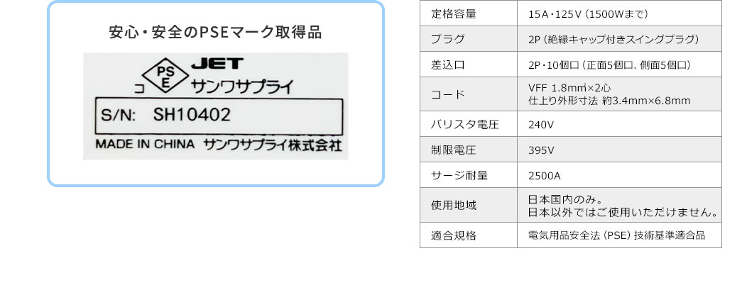 安心、安全のPSEマーク取得品