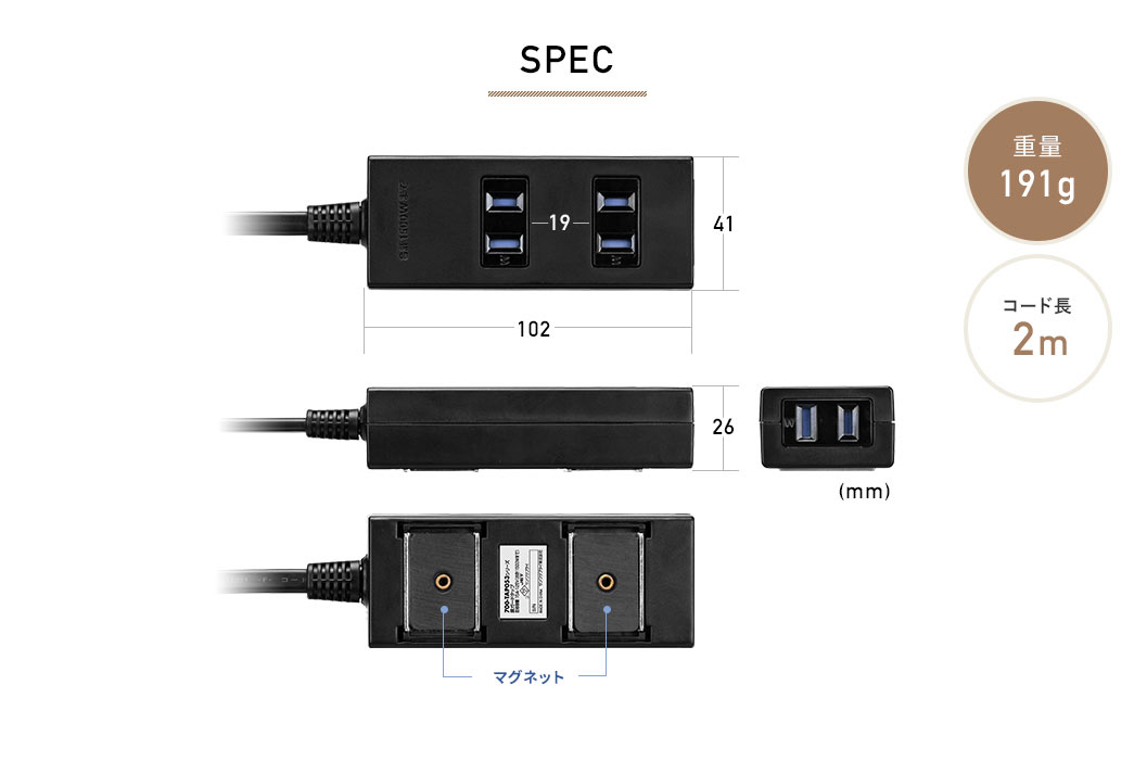 SPEC 重量191g コード長2m