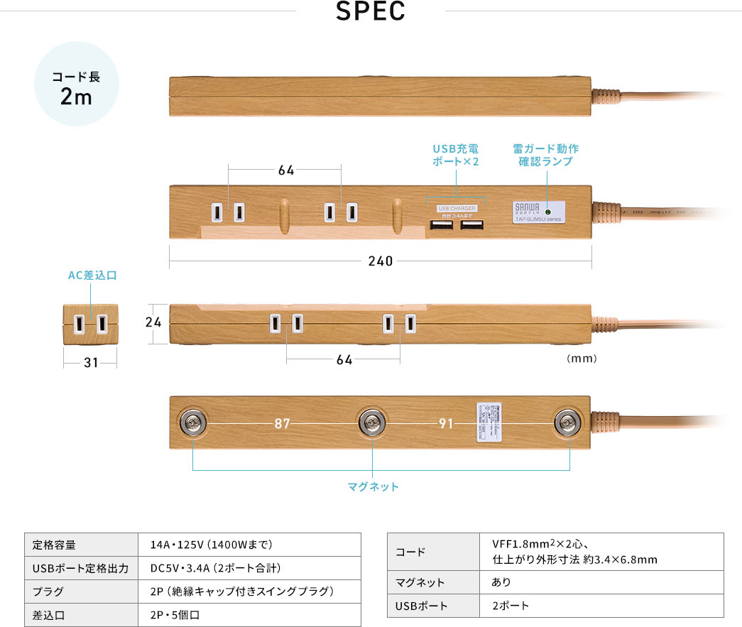 SPEC コード長2m