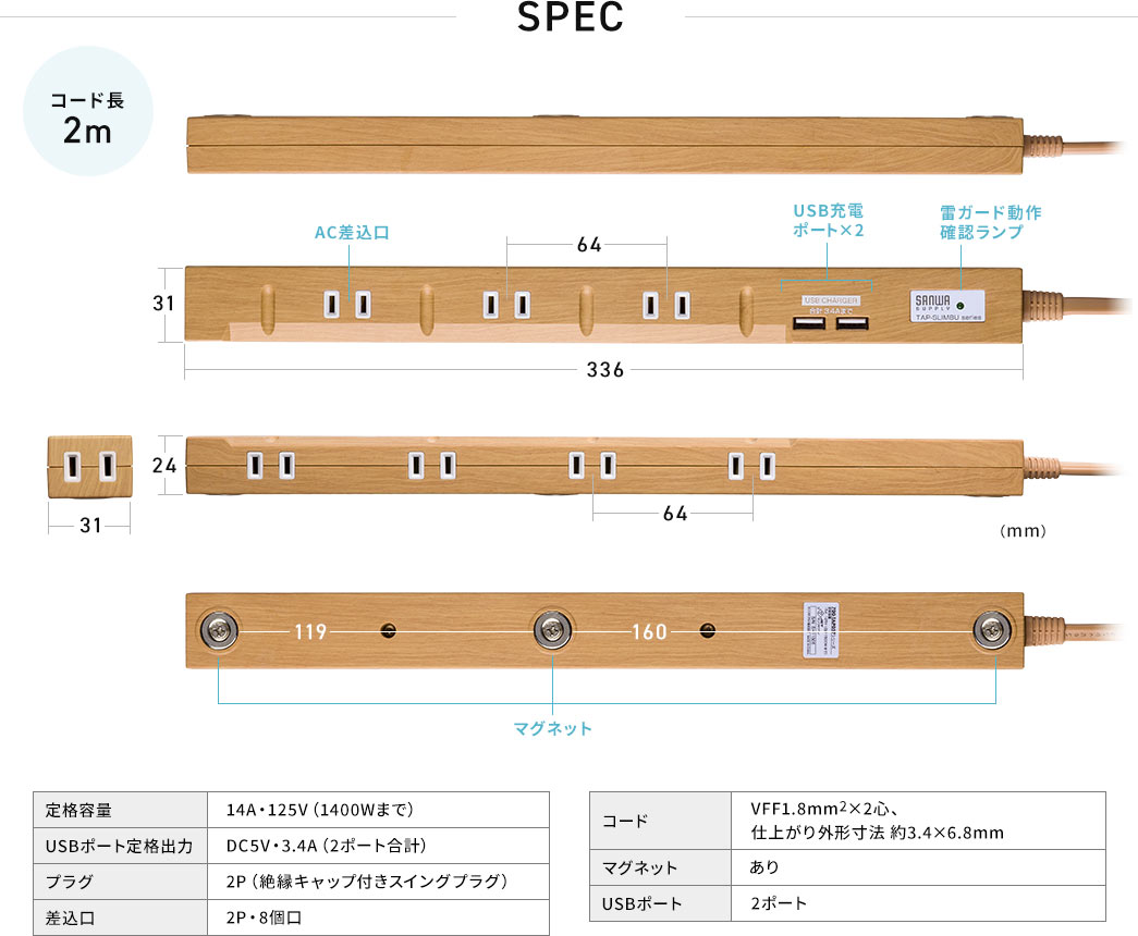 SPEC コード長2m