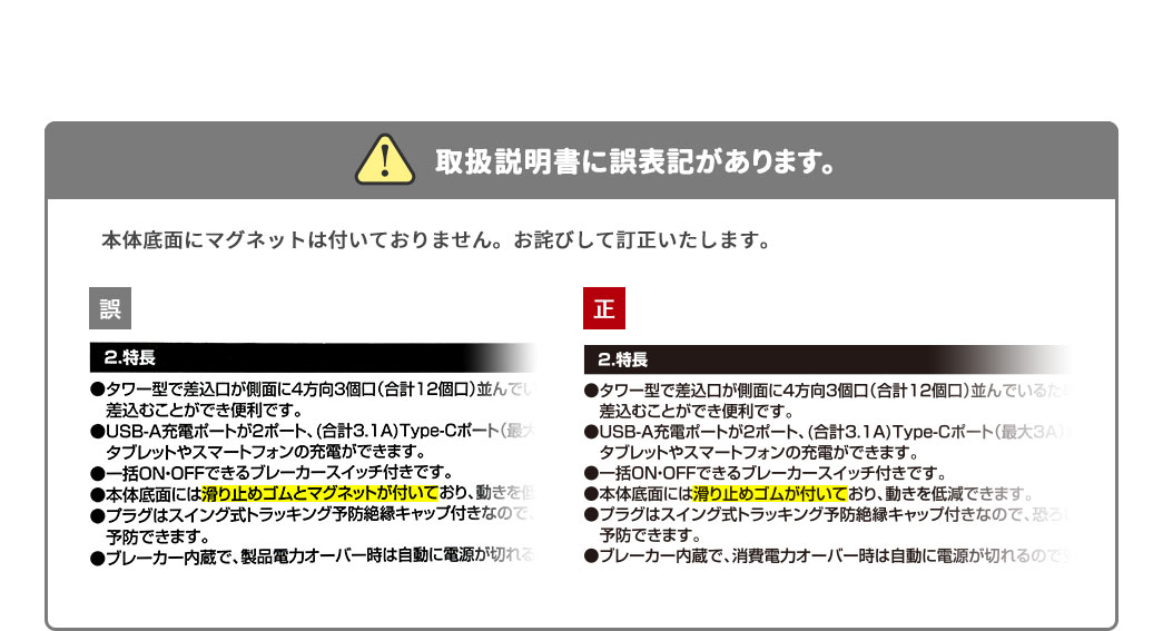 取扱説明書に誤表記があります。