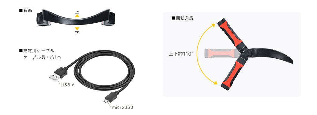 背面 充電用ケーブル 回転角度