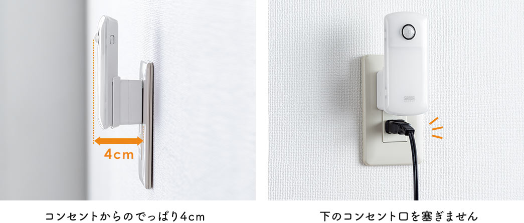 コンセントからのでっぱり4cm 下のコンセント口を塞ぎません